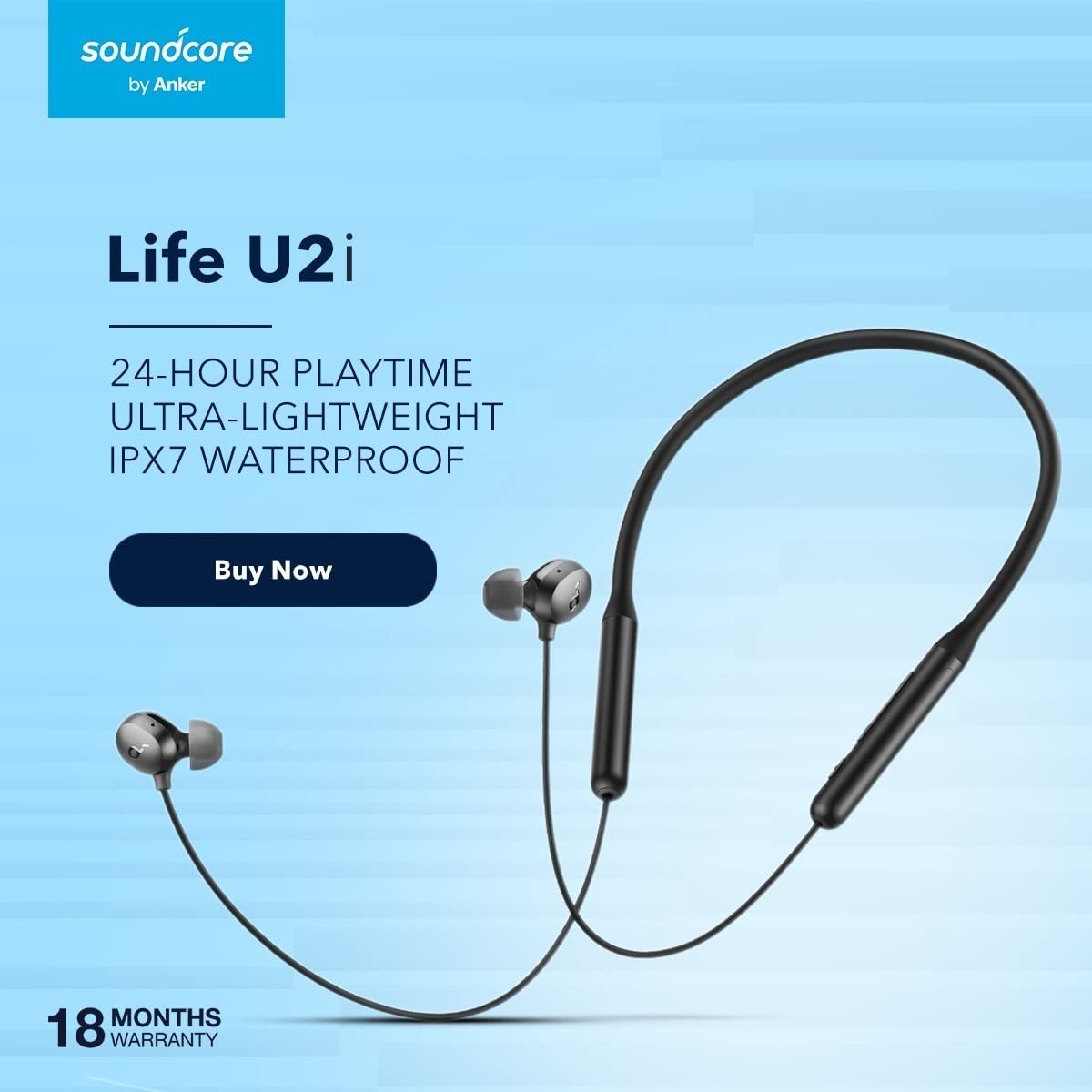 Anker SoundCore Life U2i, Crystal clear calls, 22-Hours play time, Black
