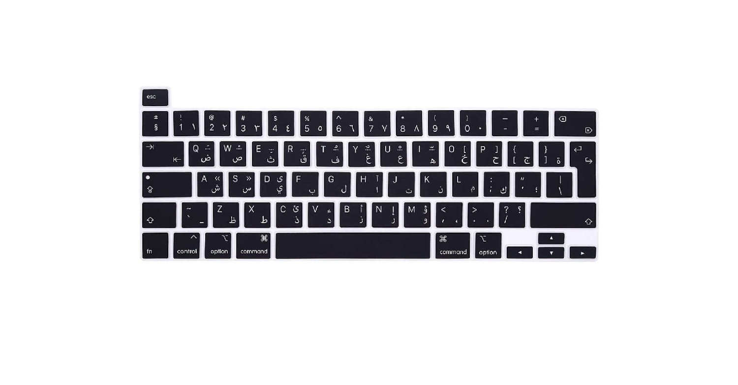Arabic English Bilingual Keyboard Cover for MacBook Pro & MacBook Air, Black Silicone Keyboard Skin Protector, Compatible with All Supported MacBook Models, US & EU Layout, Touch Bar & Non-Touch Bar K